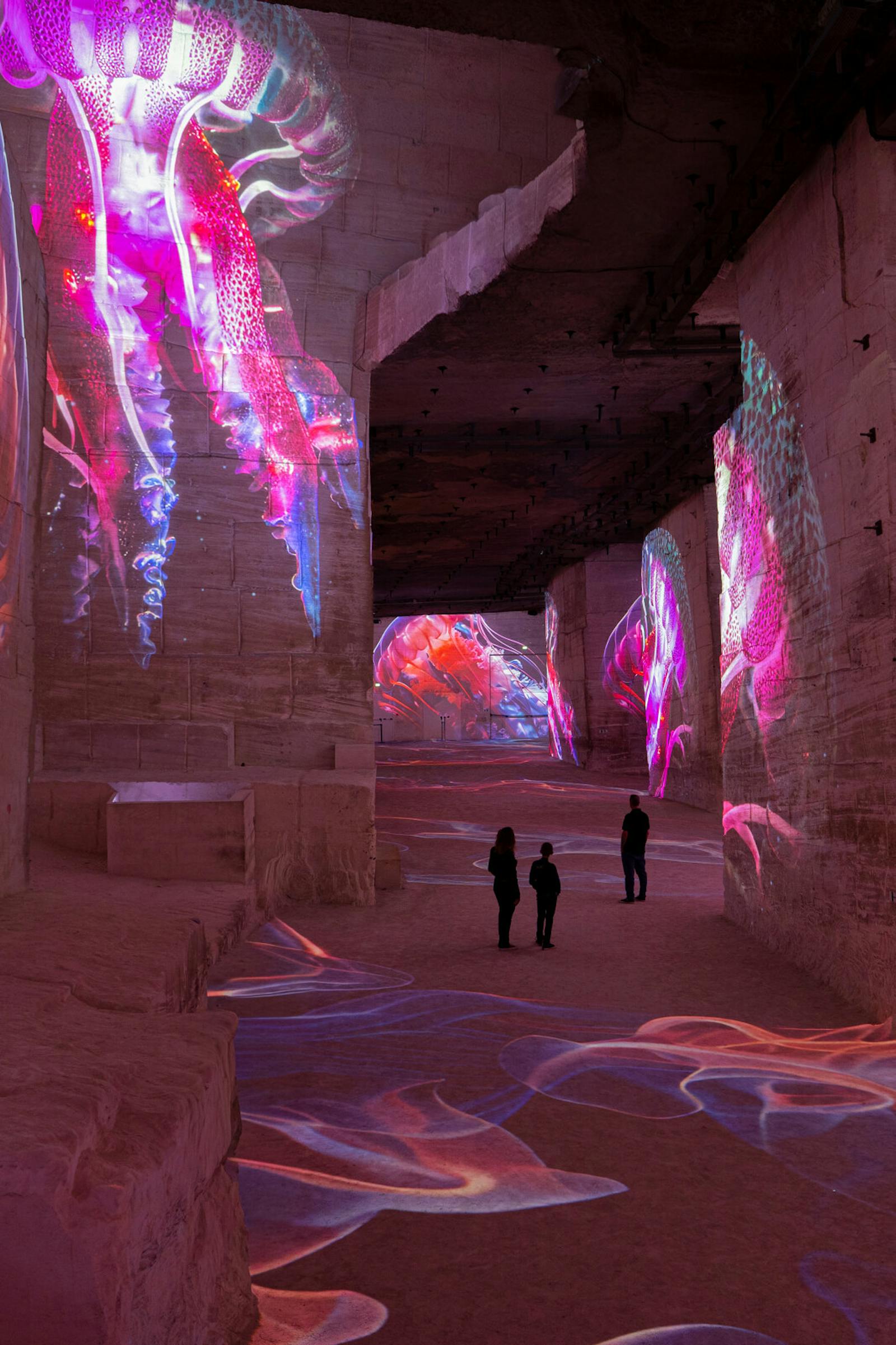 Elbűvölt látogatók a Carrières des Lumières immerszív vetületeitől